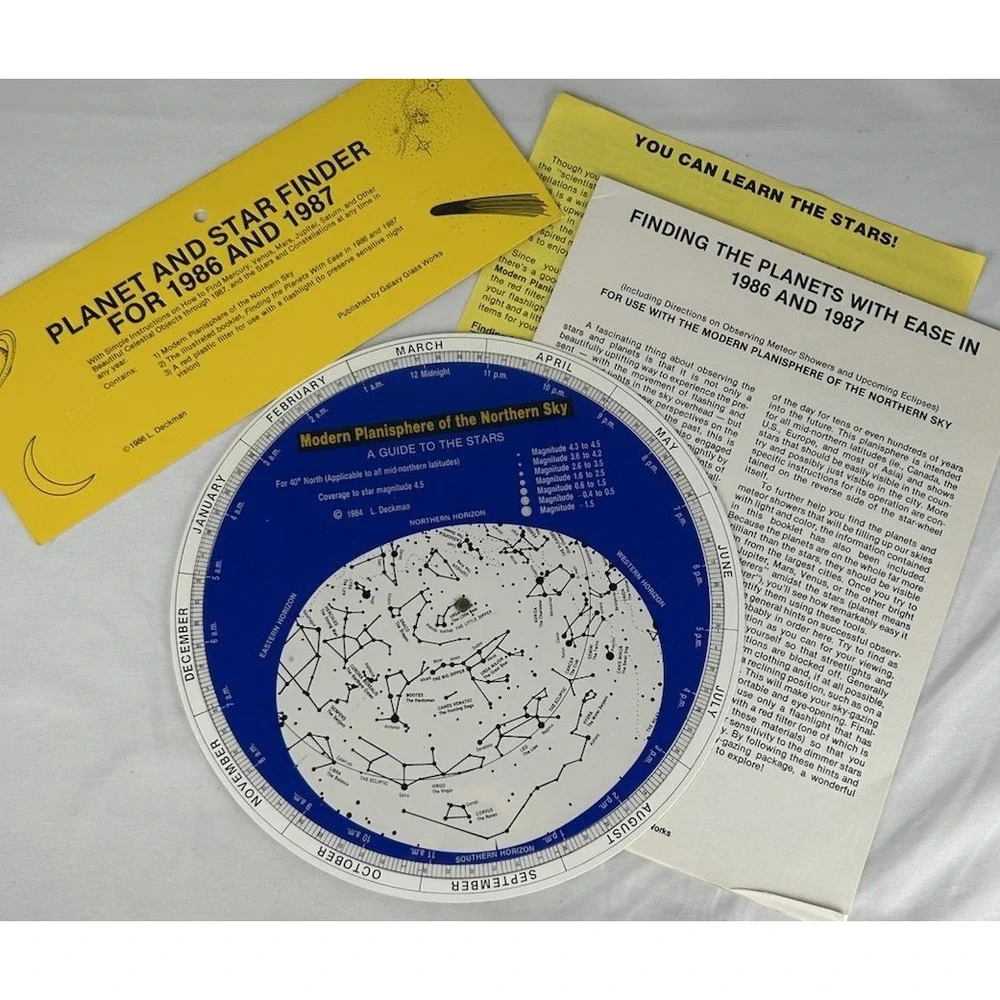 Modern Planisphere Of The Northern Sky With Instructions Stars Planets 1986 1987